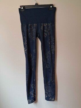 French Laundry Navy Blue High Waisted Patterned Waist Leggings S/M